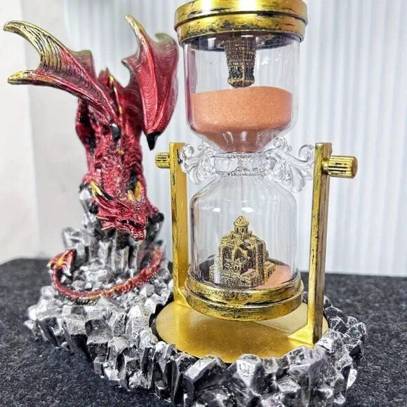 Fantasy Dragon Guardian Decorative Hourglass, Resin Crafted Statue w Sand Timer - Picture 2 of 3